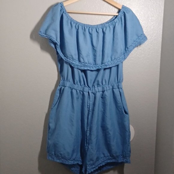 Blue off shoulder Romper - Picture 2 of 9